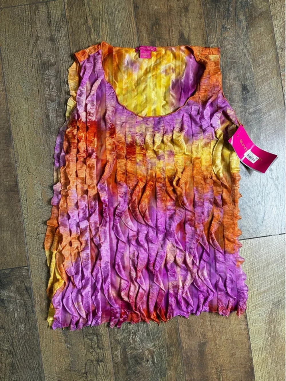 Sunny Leigh Crinkle Ruffle Sleeveless Top XL Sunset Ombre Y2K Fairygrunge